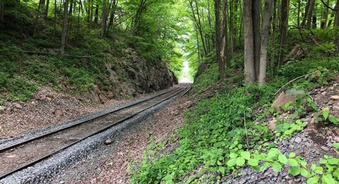 railroad tracks at  trail head