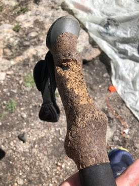 Hiking pole chewed by animal