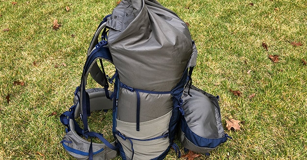 side view of backpack and straps