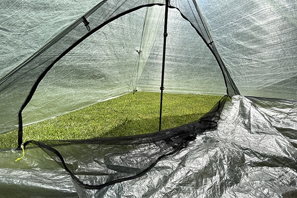 View with vestibule closed inside the tarp tent