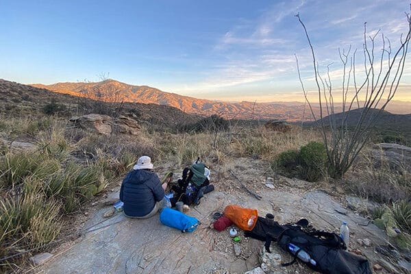 Eating dinner in Saguaro National Park on the Arizona Trail