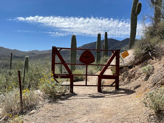 A Arizona Trail gate leaving Kearny, AZ