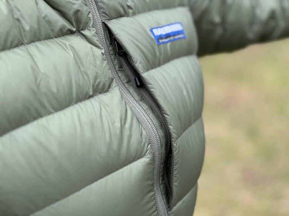 Chest pocket on the front left side of the Feathered Friend's Women's EOS jacket.