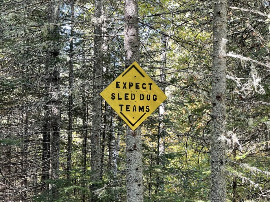 Sled dog sign on the Superior Trail.