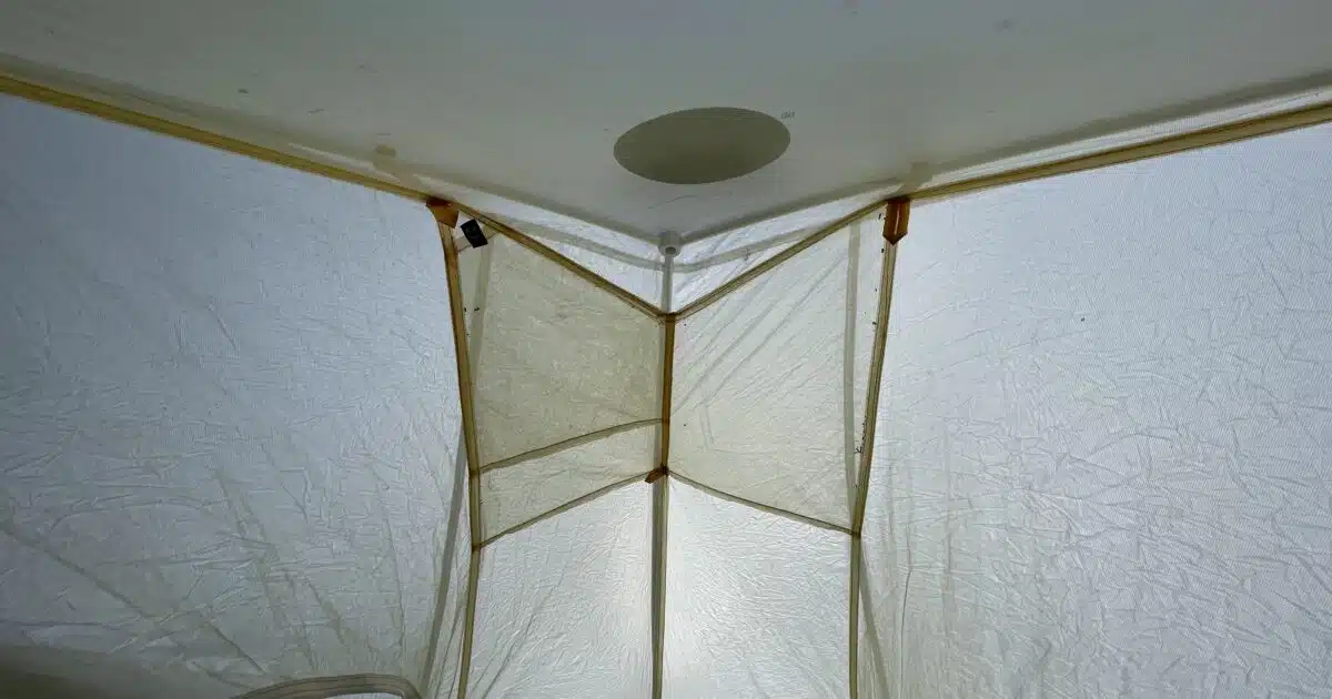 Messanine and pockets on tent ceiling.